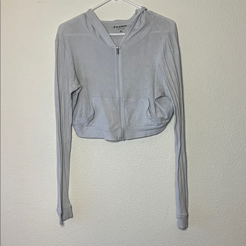 Playboy Light Blue/ Gray Zip-Up CropTop